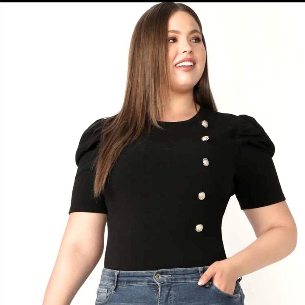 Shein Plus Gold Button Puff sleeve top